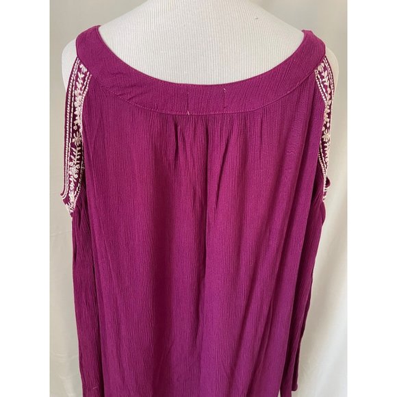 Time & Tru Plum Purple Cold-Shoulder Keyhole Embroider Trim Textured Midi Dress - Picture 8 of 12